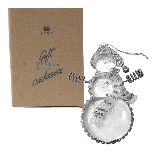 Vintage Avon Acrylic Glass Snowman & Reindeer Christmas Ornament Gold Silver - Picture 5 of 10